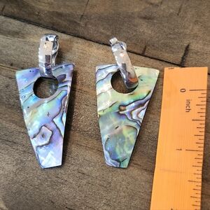 Abalone Shell Triangle Drop Earrings - Iridescent Blue/Green